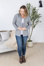 Waffle Knit Button Top - Grey