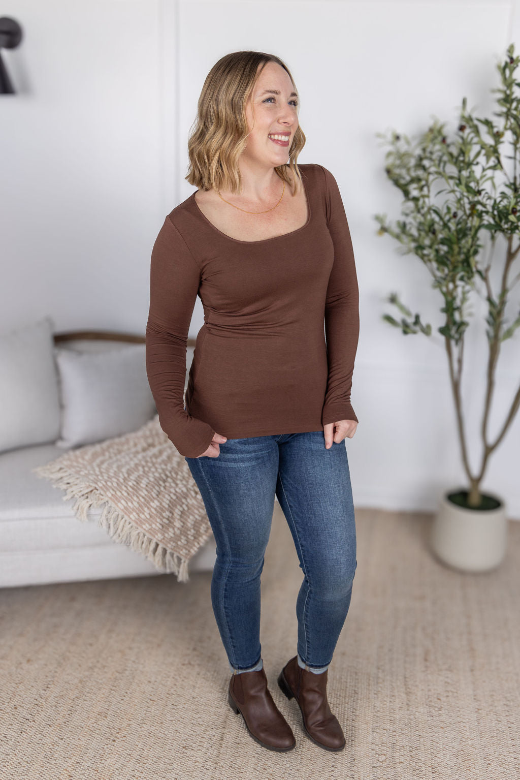 Alyssa Long Sleeve Top - Brown