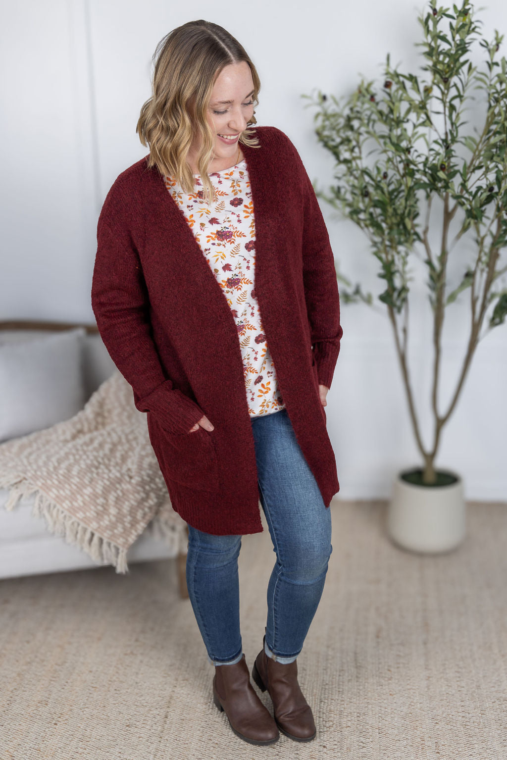 Madison Cozy Cardigan - Burgundy