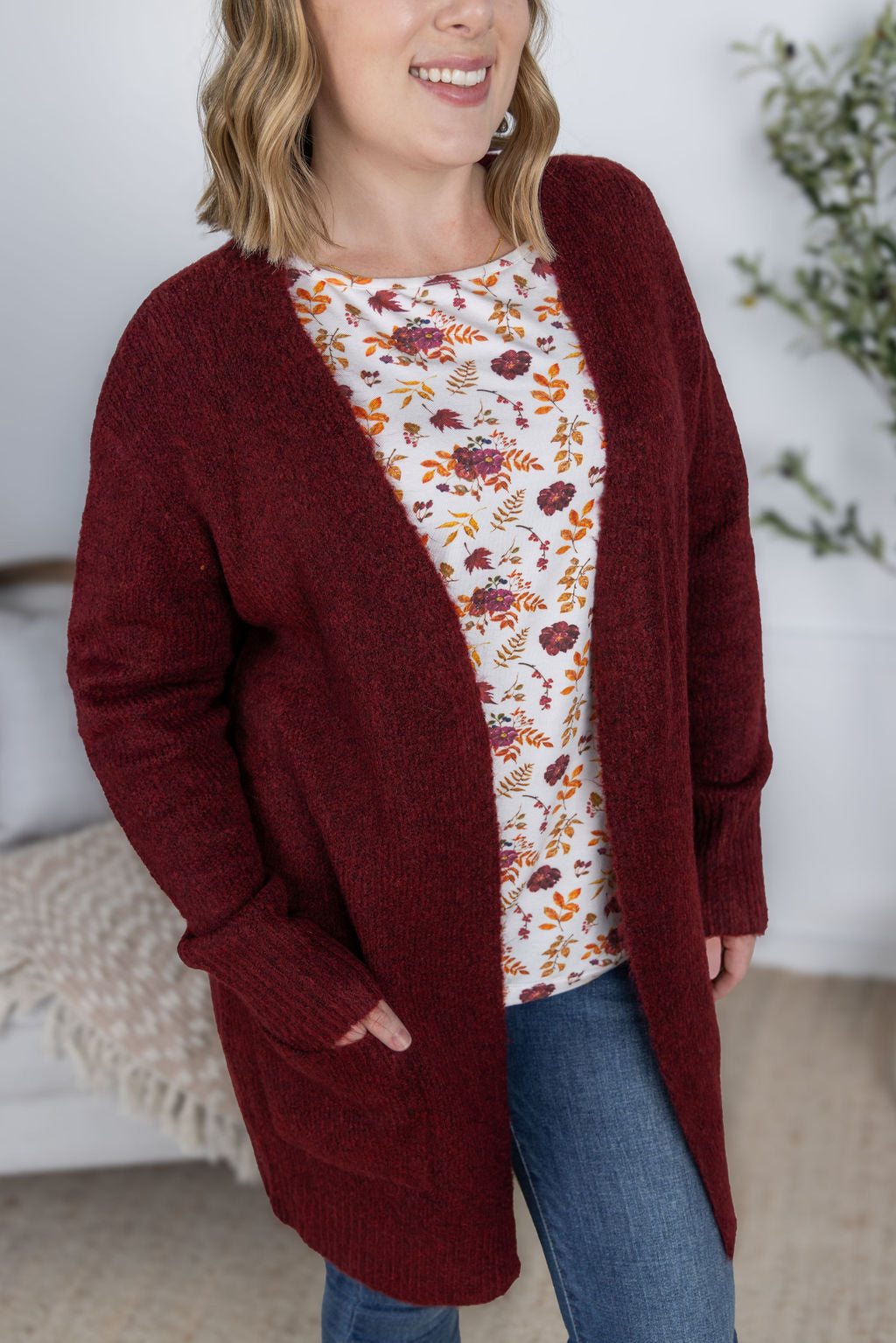 Madison Cozy Cardigan - Burgundy