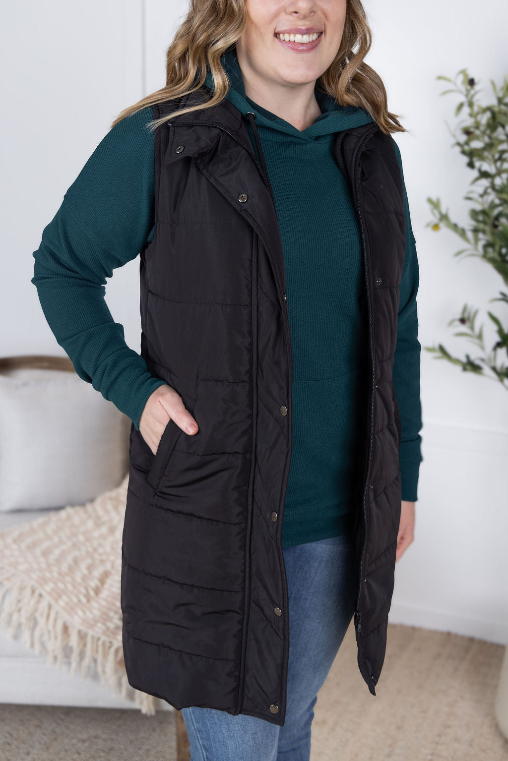 Harlow Long Vest - Black