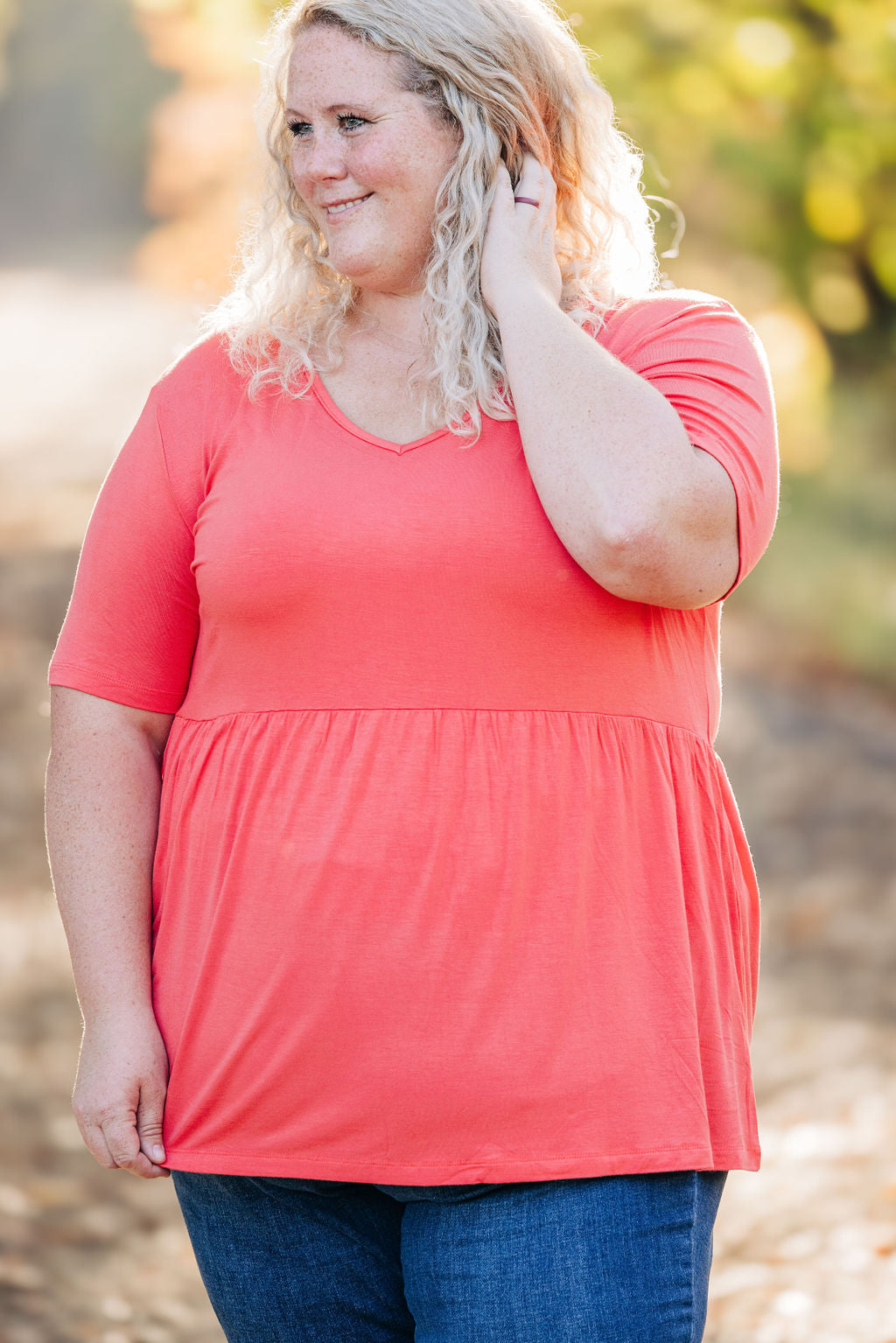 Sarah Ruffle Short Sleeve - Deep Coral