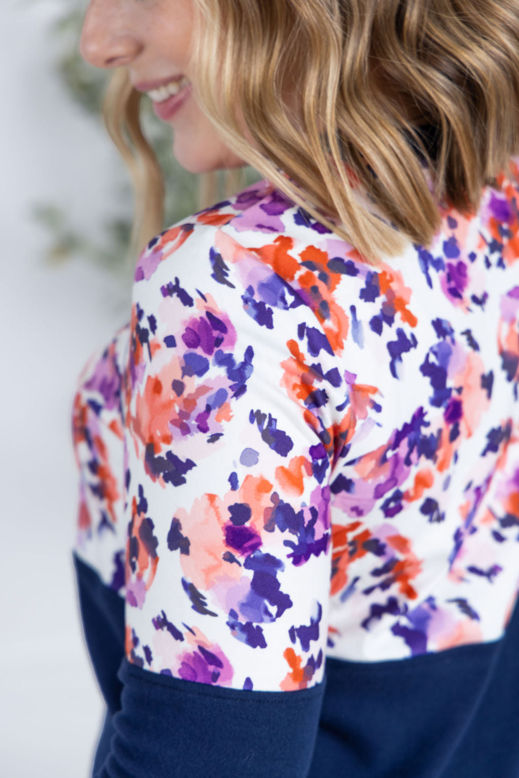 Natalie Pullover - Autumn Purple Abstract and Navy