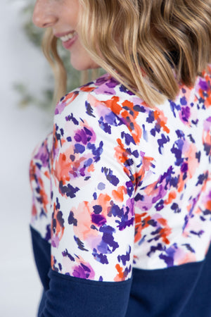 Natalie Pullover - Autumn Purple Abstract and Navy