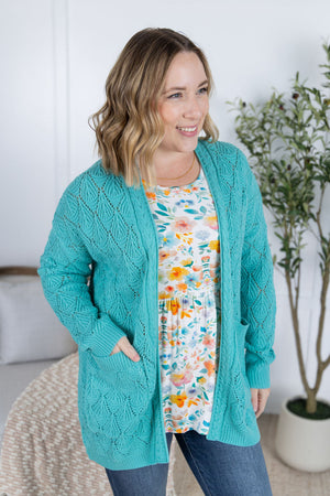 Open Knit Cardigan - Dusty Aqua