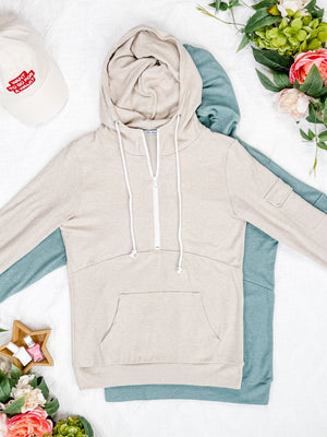 Pixie Pocket Halfzip Hoodie - Sage