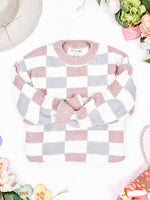 Checkered Sweater - Grey and Pink