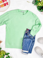 Corrine Ribbed Pullover Top - Lime