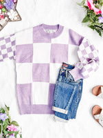 Checkered Pullover Sweater - Lavender