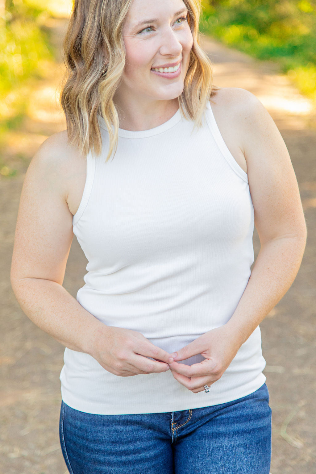 ara Ribbed Tank - White | Women's Tank Top 