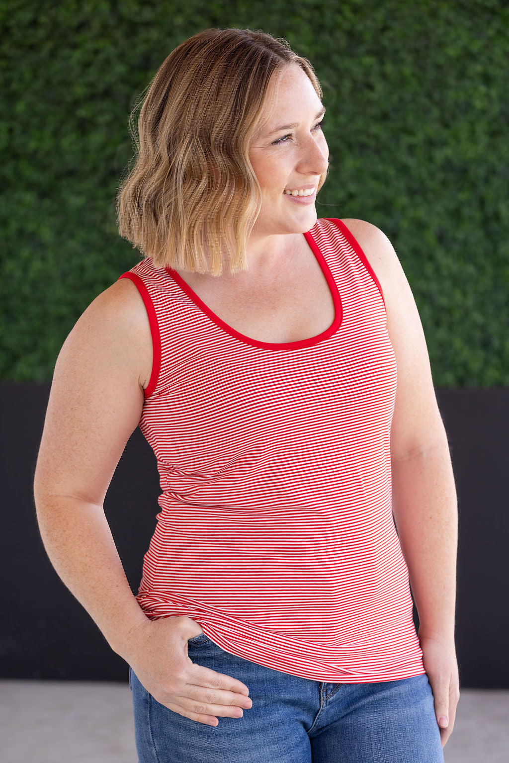 Micro Striped Tank - Red