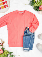 Corrine Ribbed Pullover Top - Coral