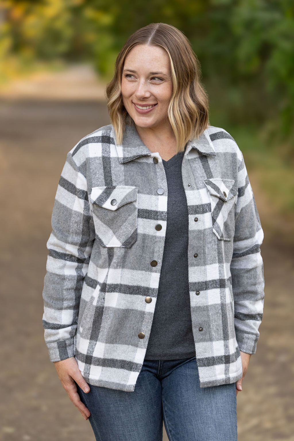 plaid black and white womens shacket