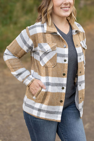 IN STOCK Norah Plaid Shacket - Camel and Grey