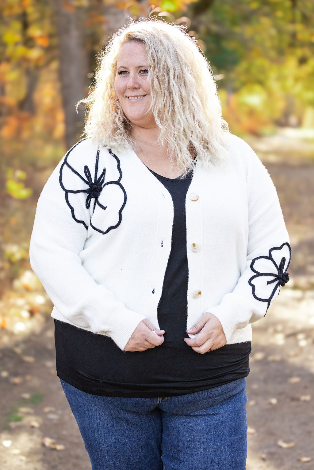 Black Floral Sweater Cardigan