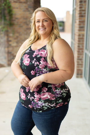 Luxe Crew Tank - Black and Mauve Floral