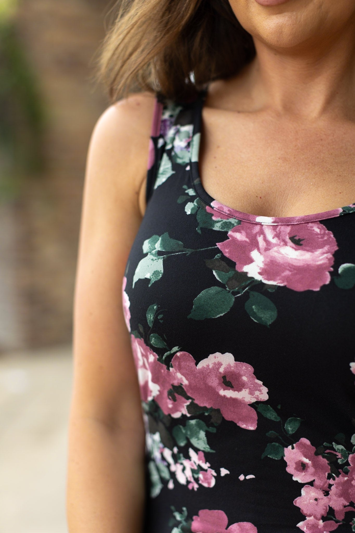 Luxe Crew Tank - Black and Mauve Floral