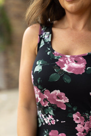 Luxe Crew Tank - Black and Mauve Floral