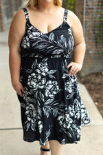 Cassidy Midi Dress - Black and White Floral