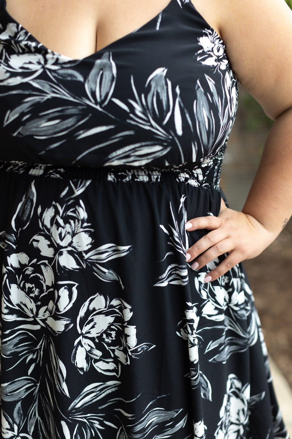 Cassidy Midi Dress - Black and White Floral | Summer Dress 