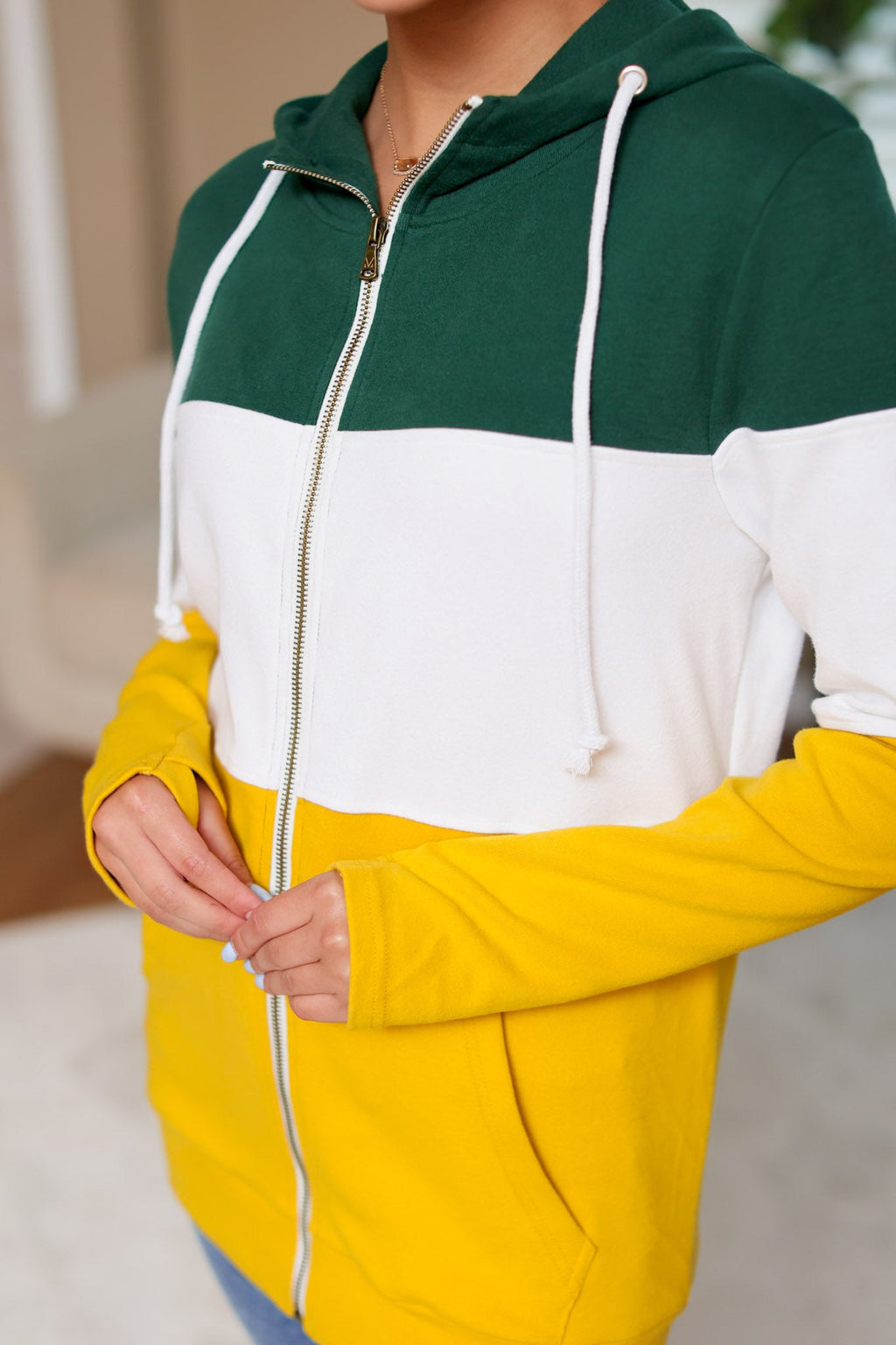 Colorblock Fullzip Hoodie - Green Bay Green, White, Yellow