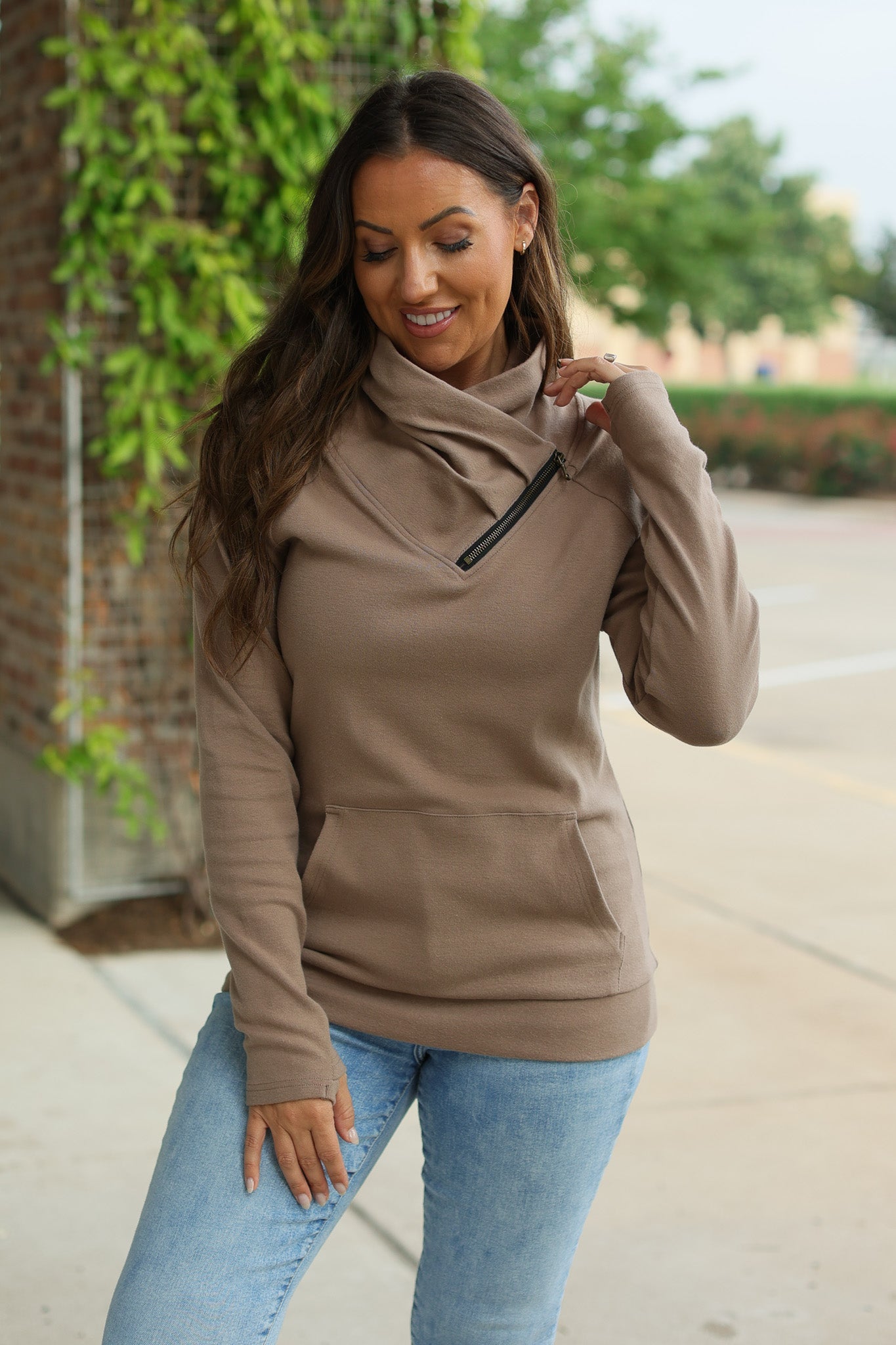 Classic Zoey ZipCowl Sweatshirt - Mocha