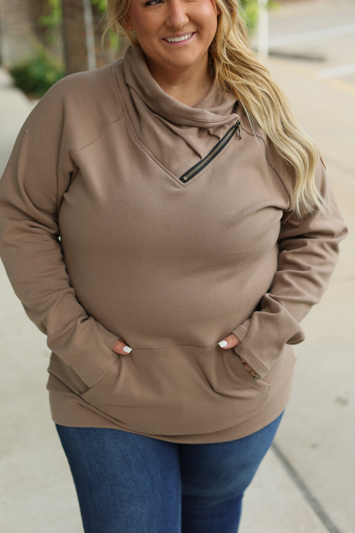 Classic Zoey ZipCowl Sweatshirt - Mocha