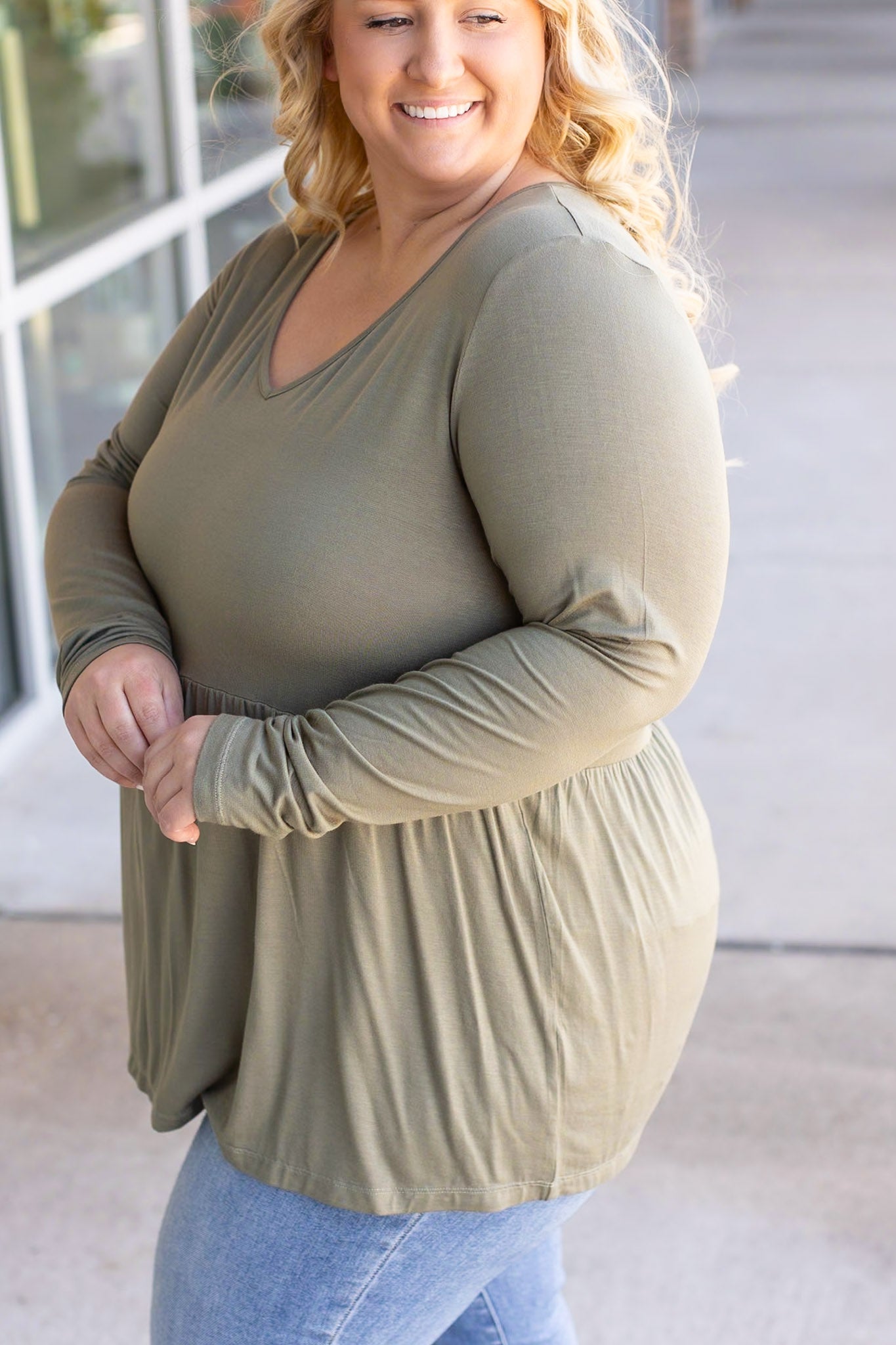 Long Sleeve Sarah Ruffle - Olive