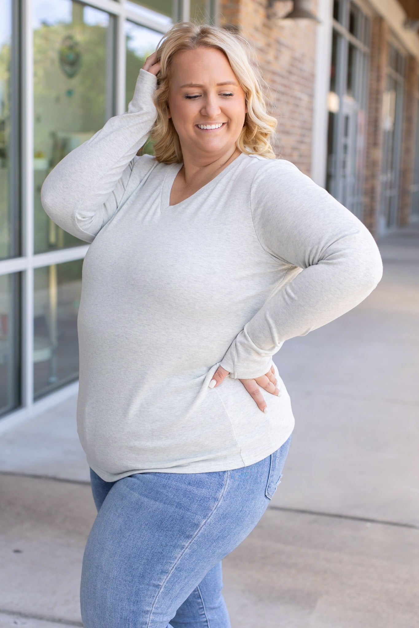 Leah Long Sleeve Top - Light Grey