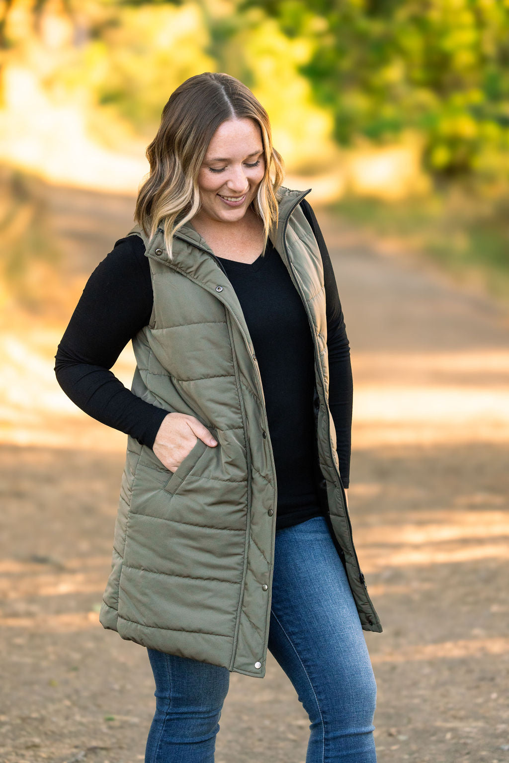 Harlow Long Vest - Olive