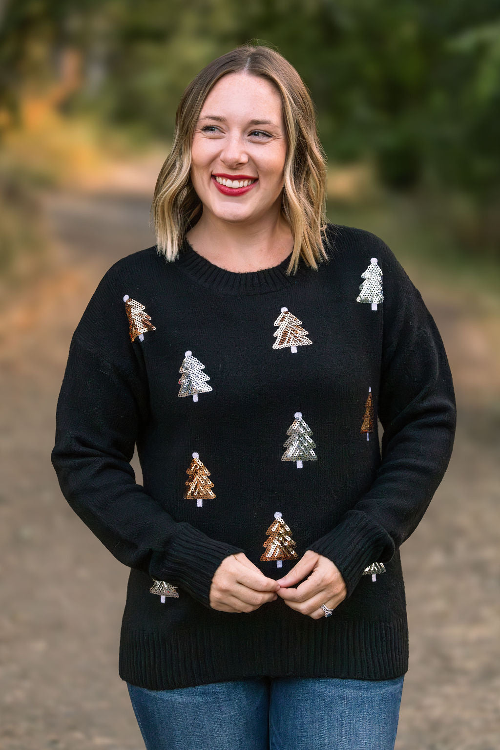 Holly Jolly Sweater - Gold + Silver Trees