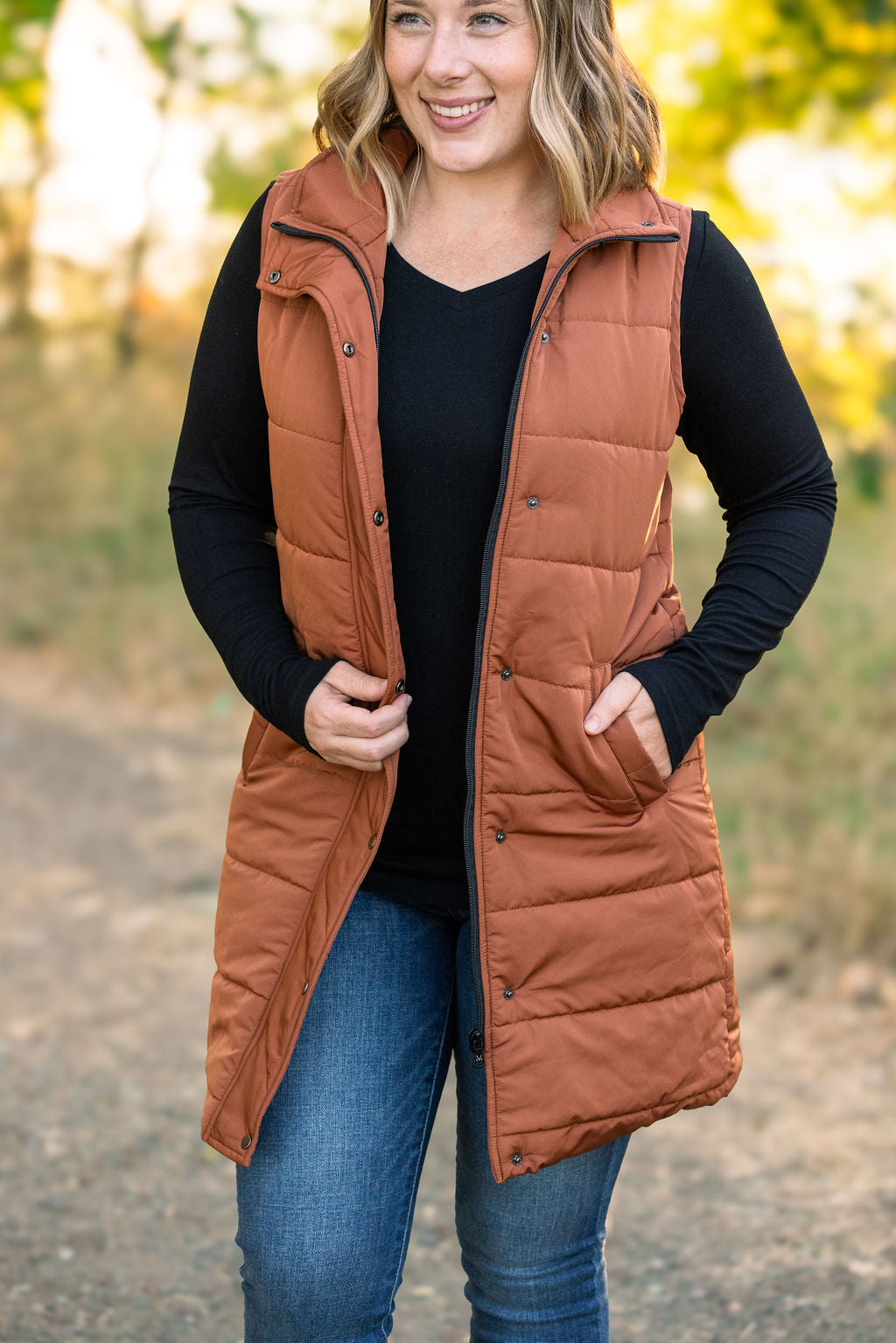 Harlow Long Vest - Cinnamon