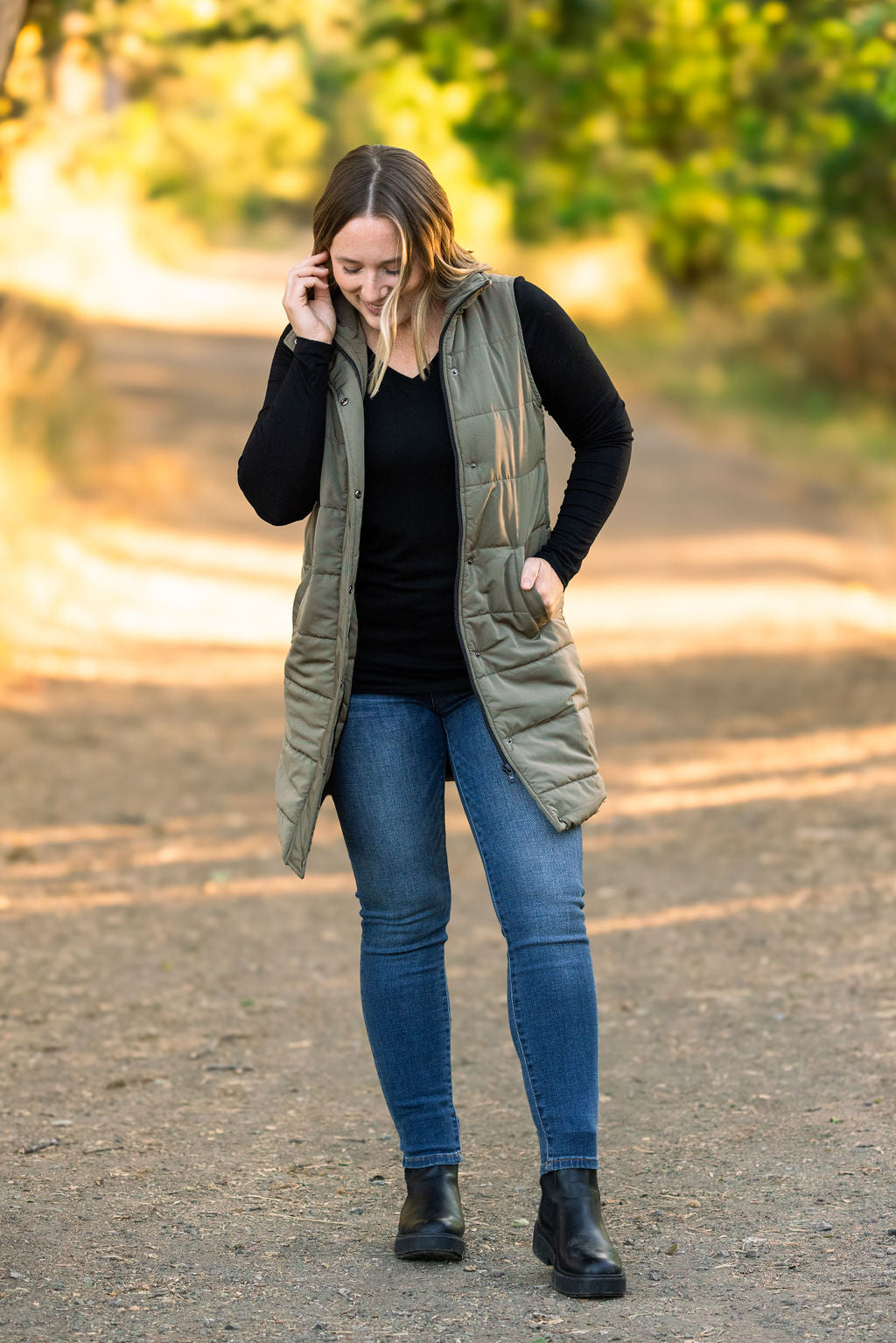 Harlow Long Vest - Olive