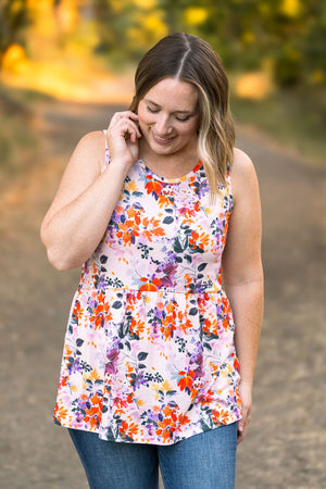 Renee Ruffle Tank - Fall Floral Leaves