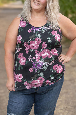 Luxe Crew Tank - Black and Mauve Floral