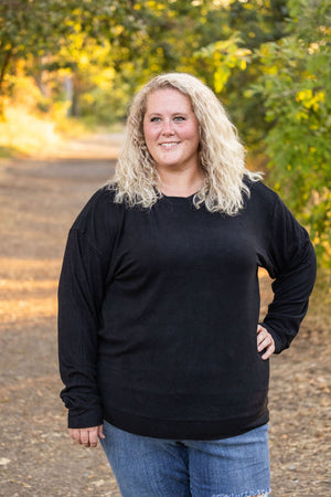 Corrine Ribbed Pullover Top - Black