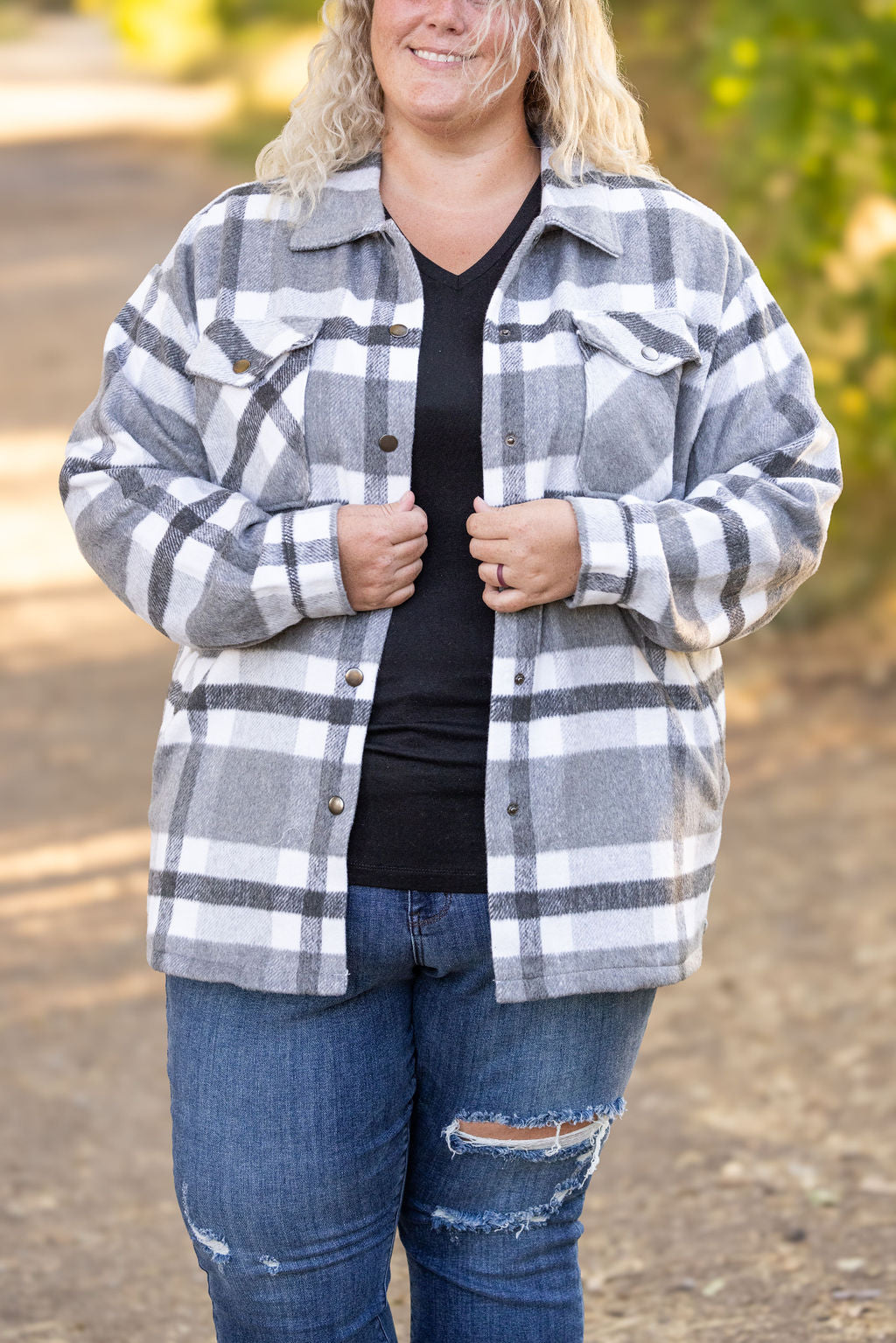 Norah Plaid Shacket - Classic Grey and White