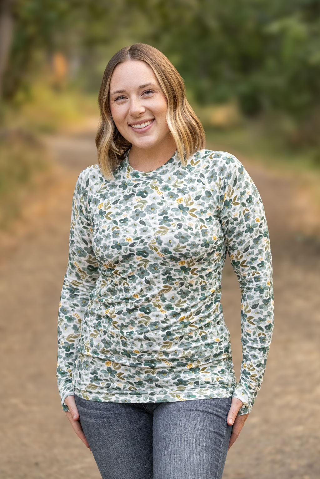 Blair Long Sleeve Top - Green Floral