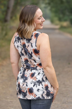 Renee Ruffle Tank - Neutral Abstract