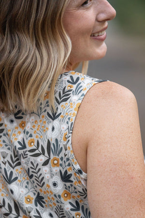 Renee Ruffle Tank - Boho Olive Floral