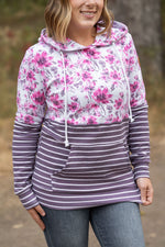 Hailey Pullover Hoodie - Pink Floral and Stripes