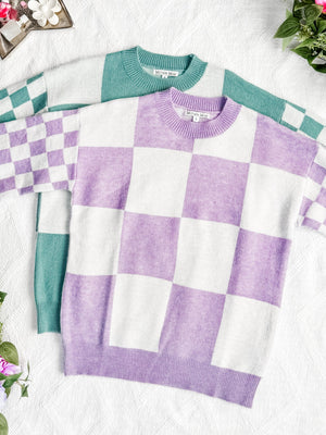 Checkered Pullover Sweater - Lavender