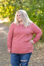 Brielle Henley Ribbed Long Sleeve - Terra Cotta