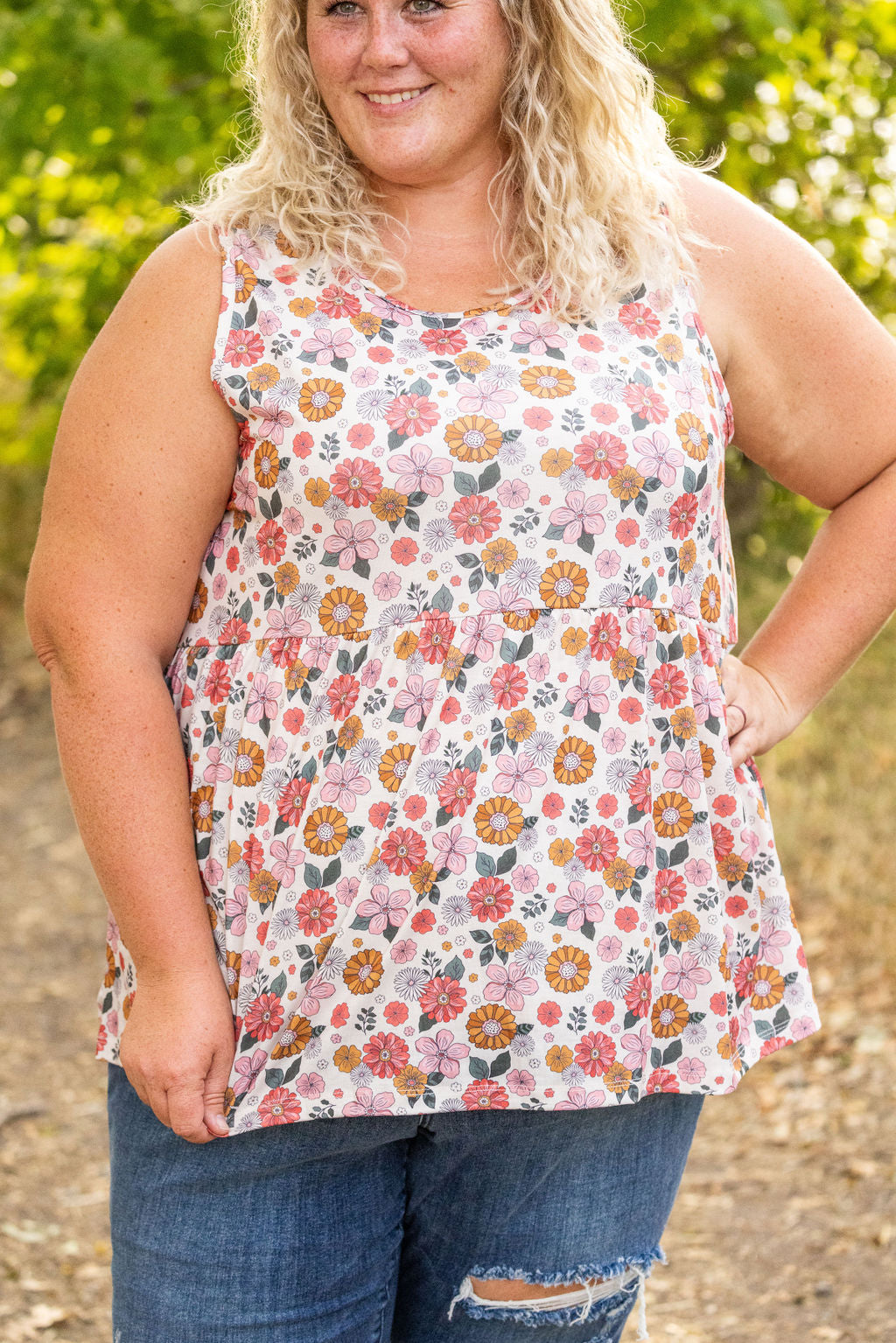 Renee Ruffle Tank - Fall Boho Floral