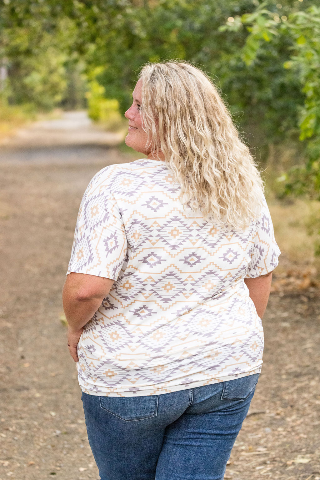 Chloe Cozy Tee - Purple and White Geometric