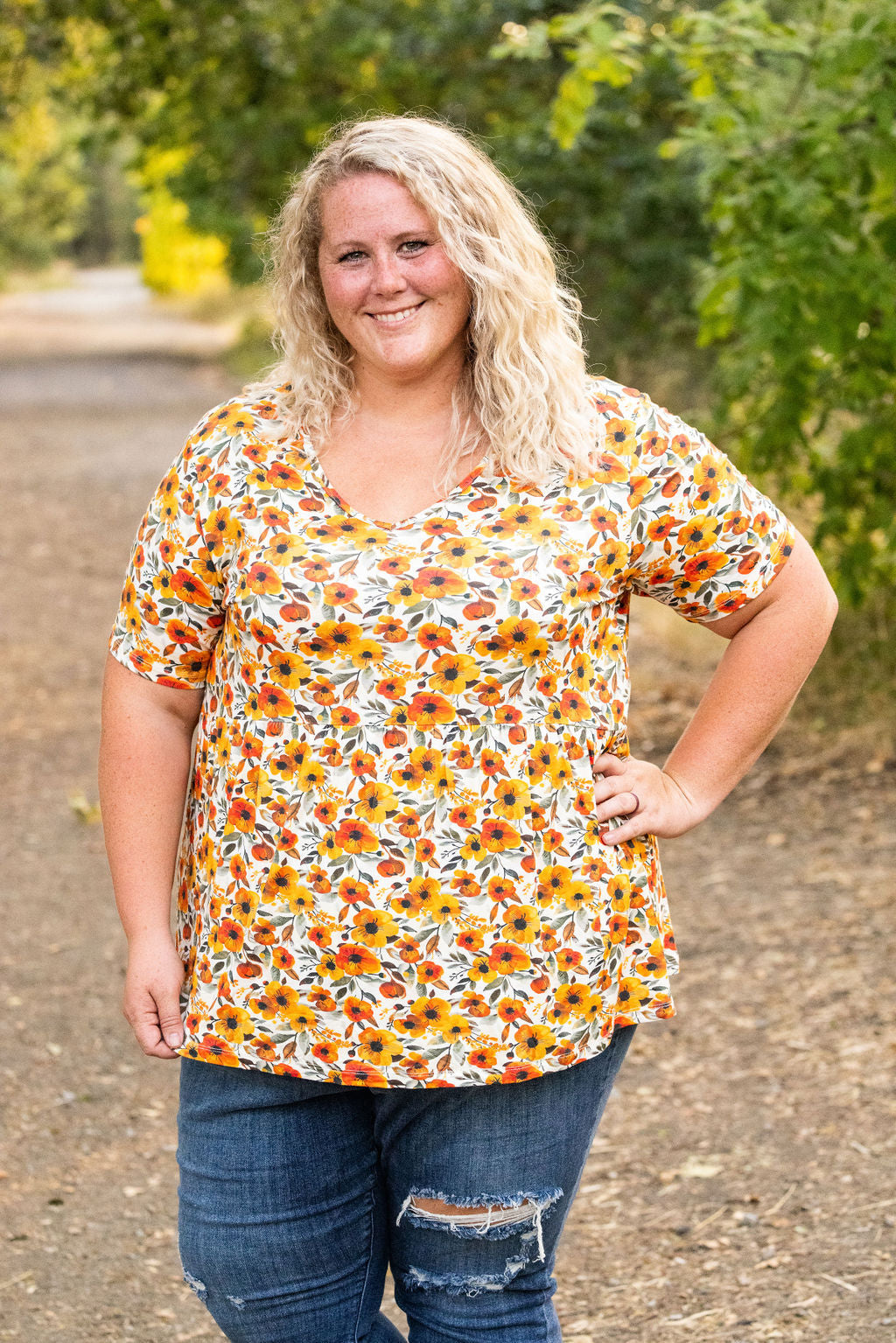 Sarah Ruffle Short Sleeve - Fall Floral