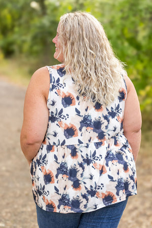 Renee Ruffle Tank - Neutral Abstract