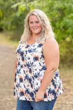 Renee Ruffle Tank - Neutral Abstract