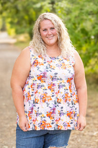 Renee Ruffle Tank - Fall Floral Leaves