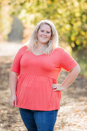 Sarah Ruffle Short Sleeve - Deep Coral